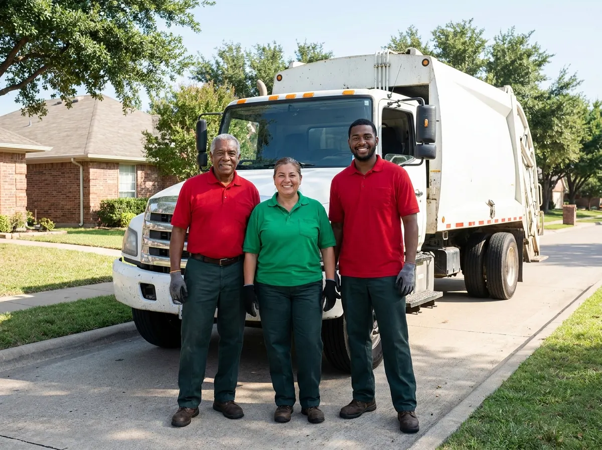 Cedar Valley Dumpster Rental garbage collection service team in Dallas, TX